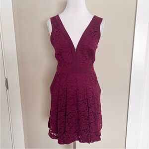 Free People Lace V-Neck Dress Berry Burgundy